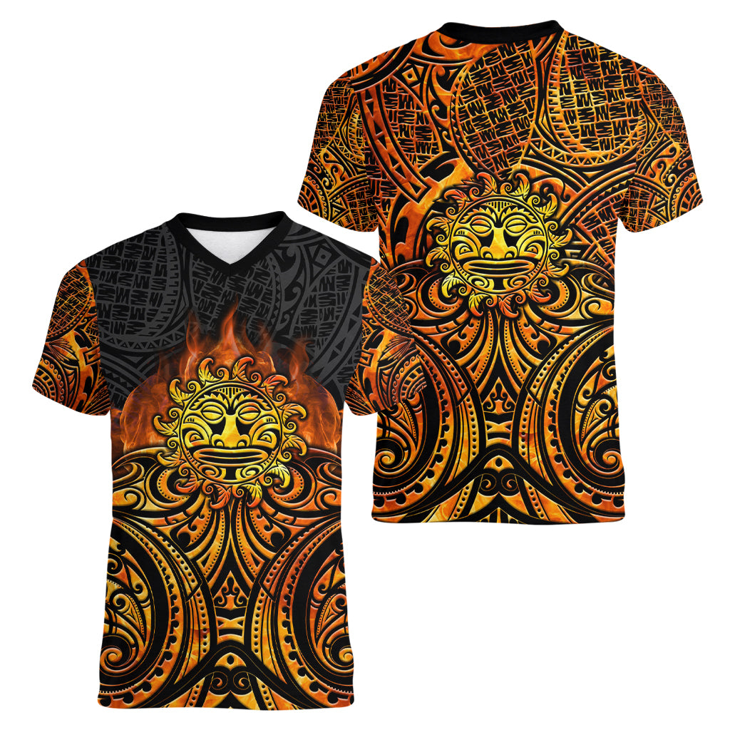 New Zealand Tamanuitera The Sun Women V-Neck T-Shirt Maori Pattern