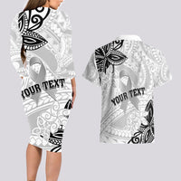 Personalised Polynesia Brain Cancer Couples Matching Long Sleeve Bodycon Dress and Hawaiian Shirt No One Fights Alone LT05 - Polynesian Pride