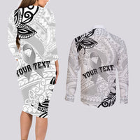 Personalised Polynesia Brain Cancer Couples Matching Long Sleeve Bodycon Dress and Long Sleeve Button Shirt No One Fights Alone LT05 - Polynesian Pride