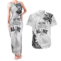 Personalised Polynesia Brain Cancer Couples Matching Tank Maxi Dress and Hawaiian Shirt No One Fights Alone LT05 White - Polynesian Pride