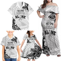 Personalised Polynesia Brain Cancer Family Matching Off Shoulder Maxi Dress and Hawaiian Shirt No One Fights Alone LT05 - Polynesian Pride