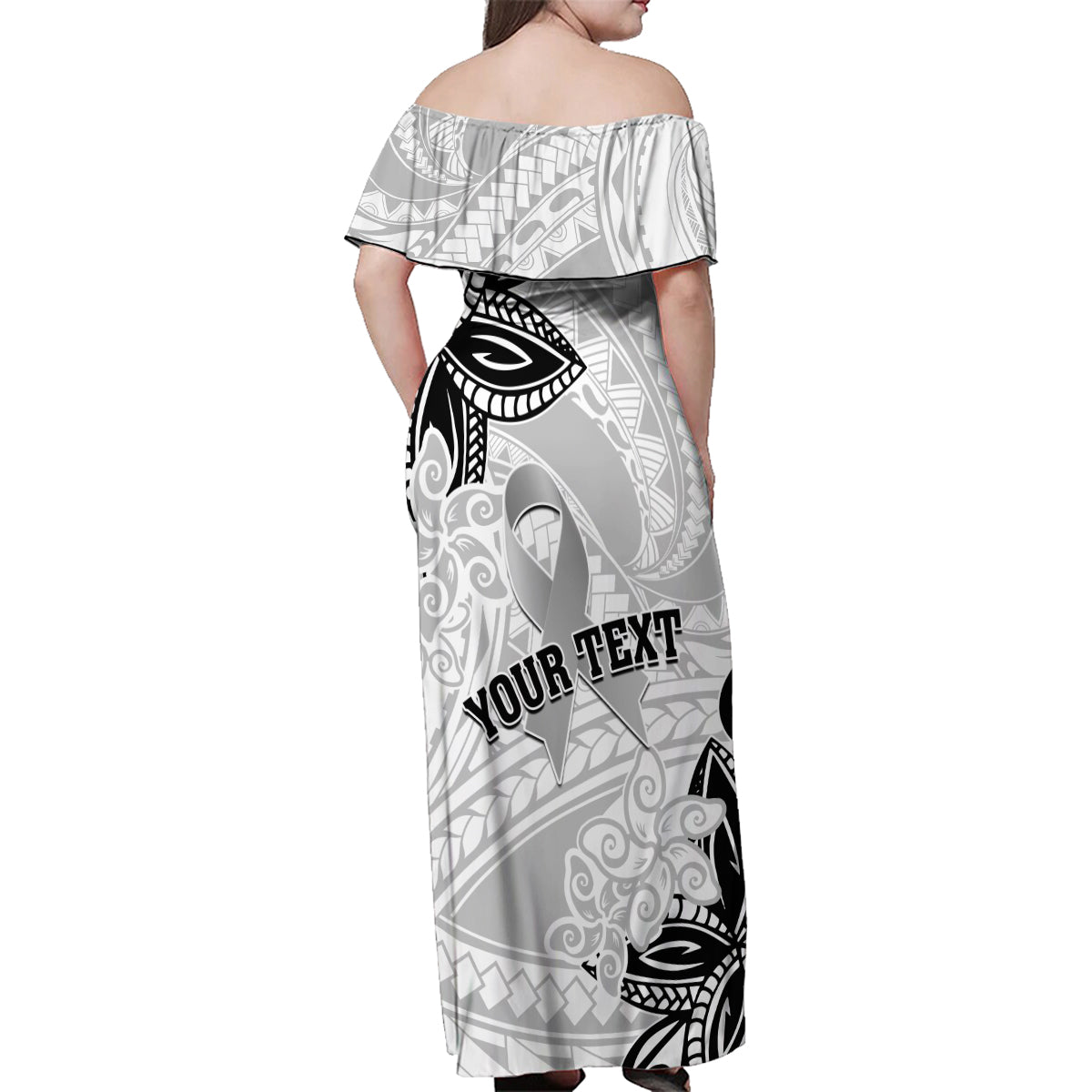 Personalised Polynesia Brain Cancer Family Matching Off Shoulder Maxi Dress and Hawaiian Shirt No One Fights Alone LT05 - Polynesian Pride