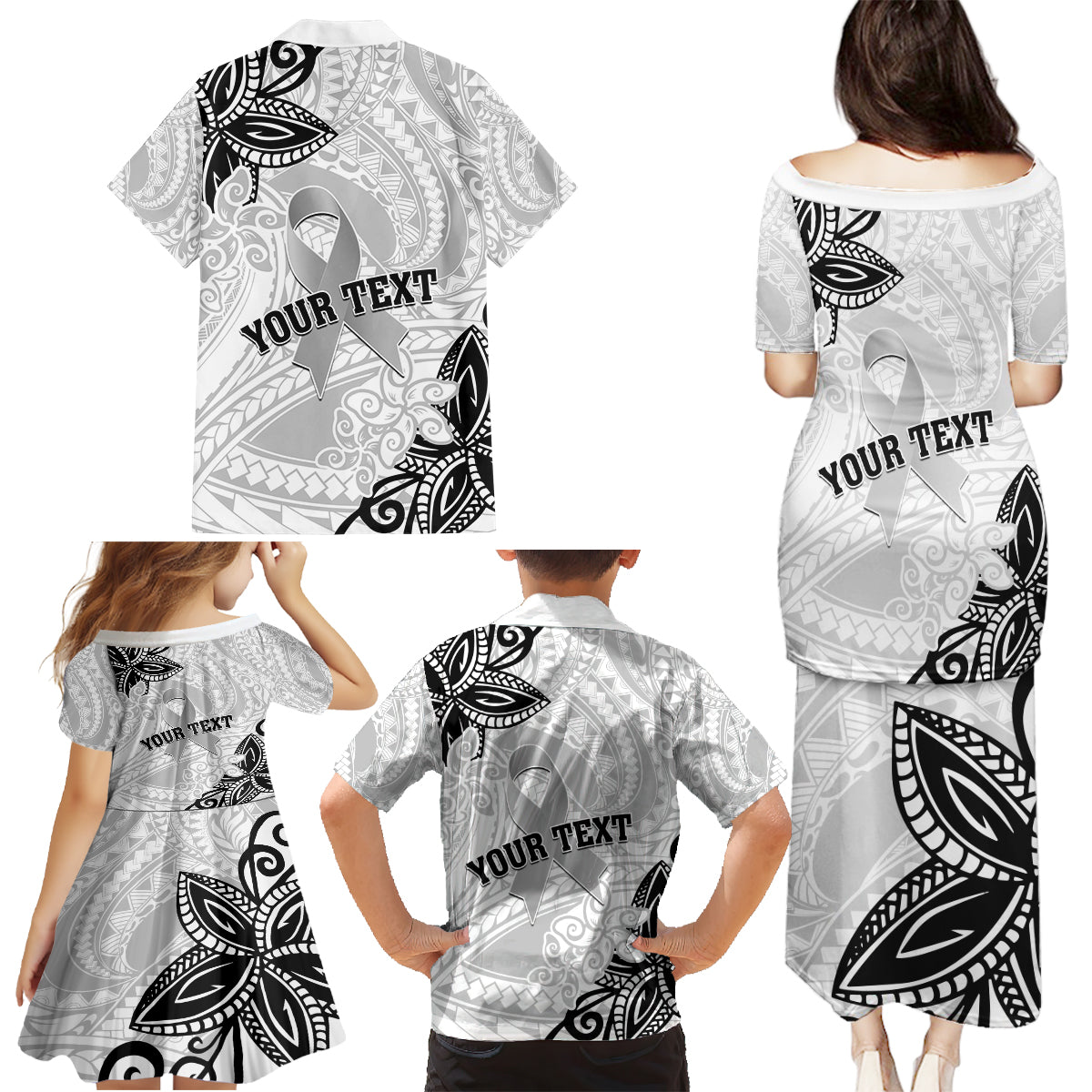 Personalised Polynesia Brain Cancer Family Matching Puletasi and Hawaiian Shirt No One Fights Alone LT05 - Polynesian Pride