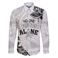 Personalised Polynesia Brain Cancer Family Matching Puletasi and Hawaiian Shirt No One Fights Alone LT05 Dad's Shirt - Long Sleeve White - Polynesian Pride