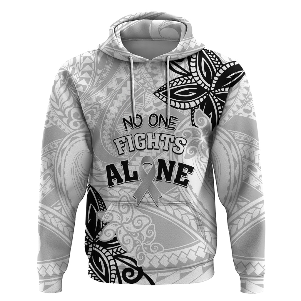 Personalised Polynesia Brain Cancer Hoodie No One Fights Alone LT05 Pullover Hoodie White - Polynesian Pride