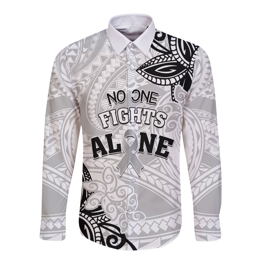 Personalised Polynesia Brain Cancer Long Sleeve Button Shirt No One Fights Alone
