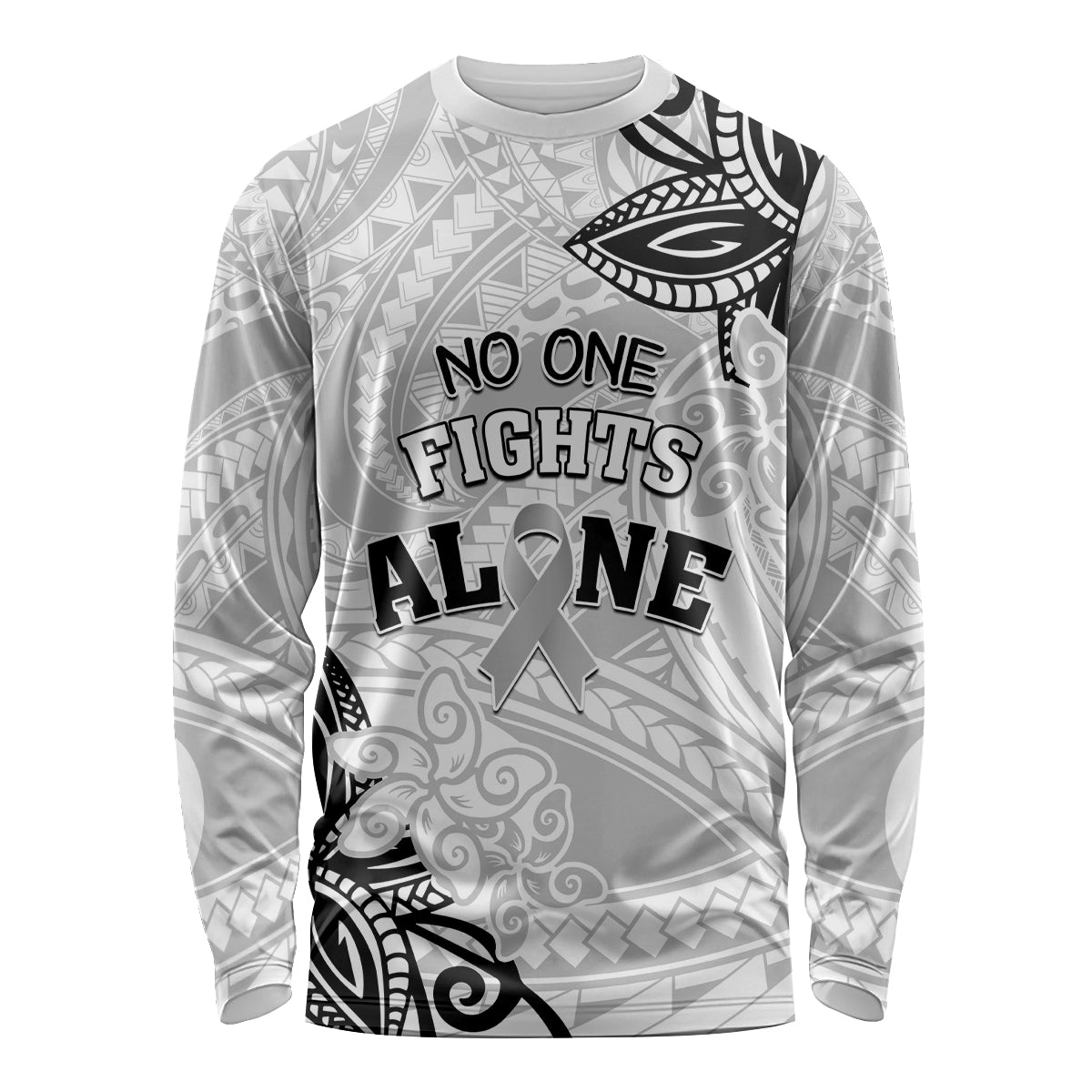 Personalised Polynesia Brain Cancer Long Sleeve Shirt No One Fights Alone