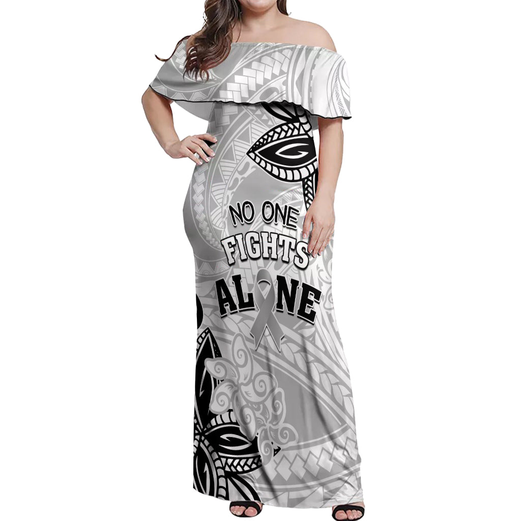 Personalised Polynesia Brain Cancer Off Shoulder Maxi Dress No One Fights Alone LT05 Women White - Polynesian Pride