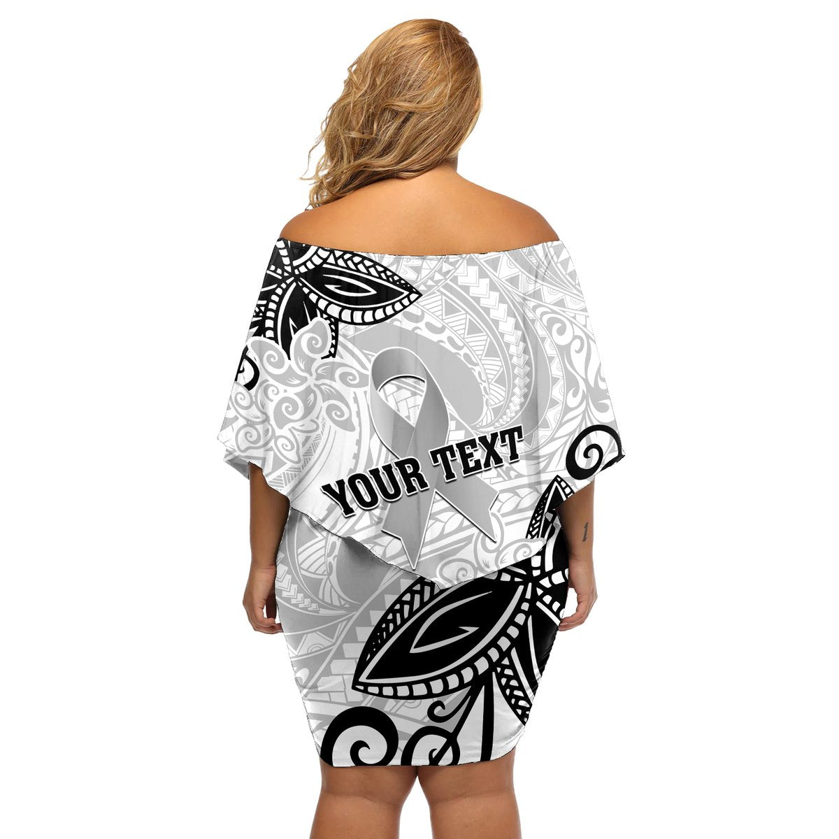 Personalised Polynesia Brain Cancer Off Shoulder Short Dress No One Fights Alone LT05 - Polynesian Pride