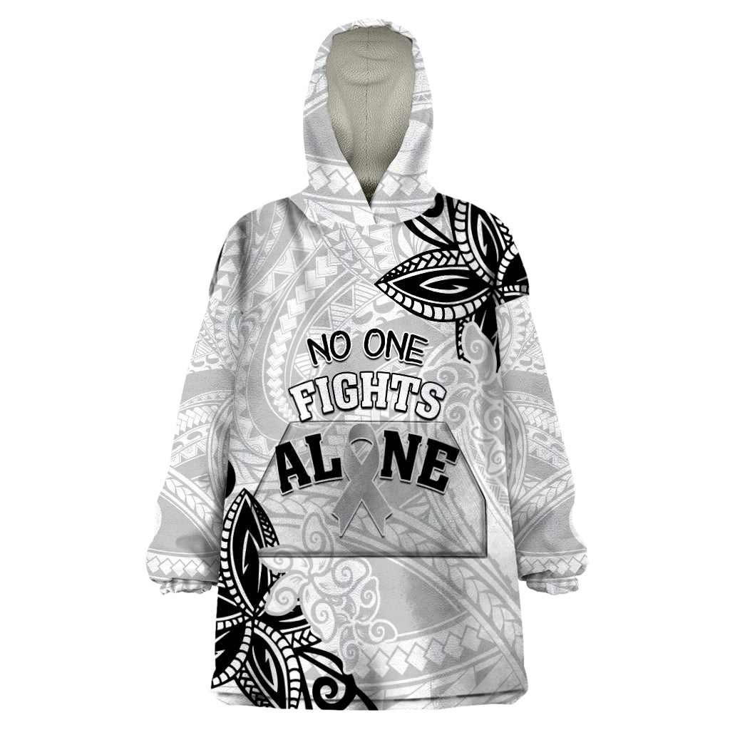 Personalised Polynesia Brain Cancer Wearable Blanket Hoodie No One Fights Alone LT05 One Size White - Polynesian Pride