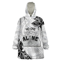 Personalised Polynesia Brain Cancer Wearable Blanket Hoodie No One Fights Alone LT05 One Size White - Polynesian Pride