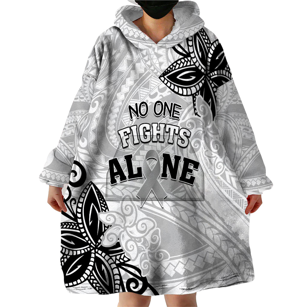 Personalised Polynesia Brain Cancer Wearable Blanket Hoodie No One Fights Alone LT05 - Polynesian Pride