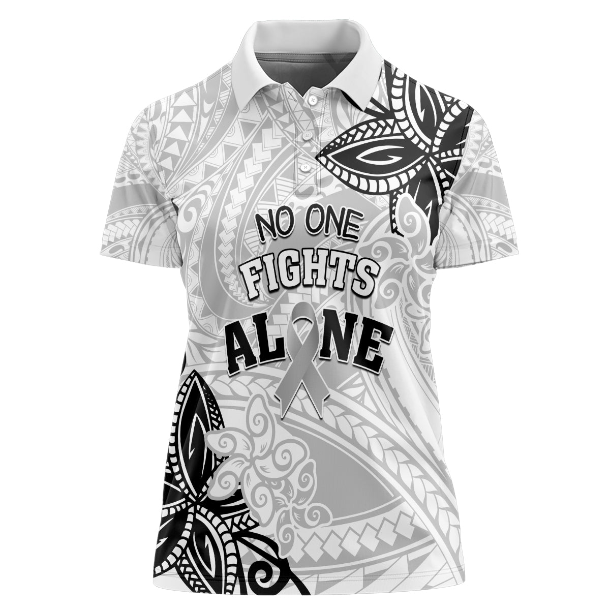 Personalised Polynesia Brain Cancer Women Polo Shirt No One Fights Alone