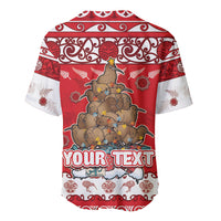 Personalised New Zealand Christmas In July Baseball Jersey Maori Kiwi Xmas Tree - Red