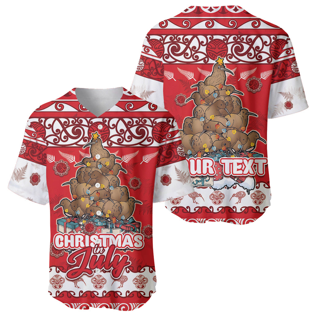 Personalised New Zealand Christmas In July Baseball Jersey Maori Kiwi Xmas Tree - Red