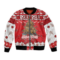 Personalised New Zealand Christmas In July Bomber Jacket Maori Kiwi Xmas Tree - Red LT05 Unisex Red - Polynesian Pride
