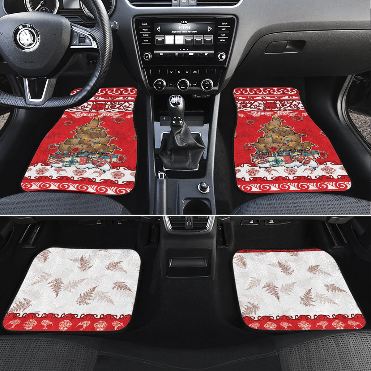 Personalised New Zealand Christmas In July Car Mats Maori Kiwi Xmas Tree - Red LT05 Set 4pcs Red - Polynesian Pride