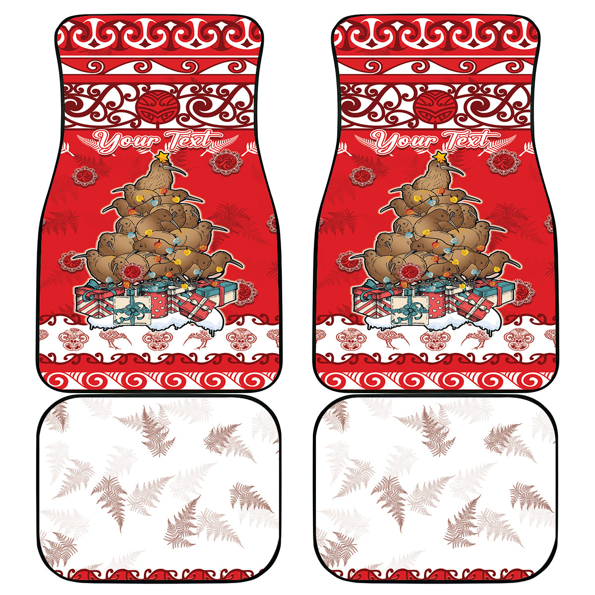 Personalised New Zealand Christmas In July Car Mats Maori Kiwi Xmas Tree - Red LT05 - Polynesian Pride