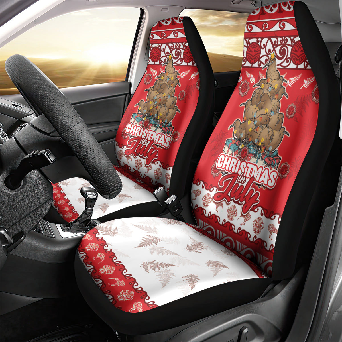 New Zealand Christmas In July Car Seat Cover Maori Kiwi Xmas Tree - Red