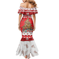 Personalised New Zealand Christmas In July Family Matching Mermaid Dress and Hawaiian Shirt Maori Kiwi Xmas Tree - Red