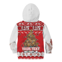 Personalised New Zealand Christmas In July Kid Hoodie Maori Kiwi Xmas Tree - Red