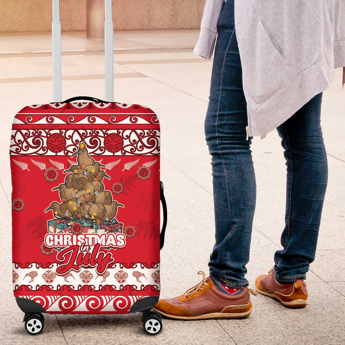 New Zealand Christmas In July Luggage Cover Maori Kiwi Xmas Tree - Red