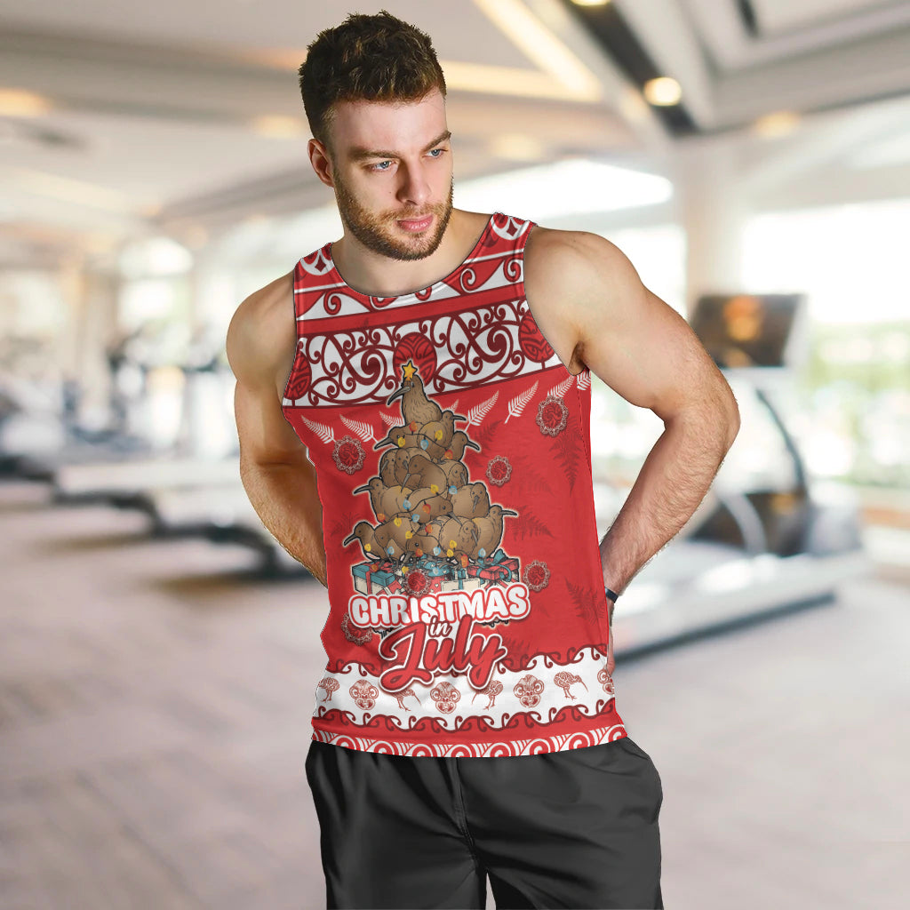 Personalised New Zealand Christmas In July Men Tank Top Maori Kiwi Xmas Tree - Red LT05 Red - Polynesian Pride