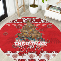 New Zealand Christmas In July Round Carpet Maori Kiwi Xmas Tree - Red