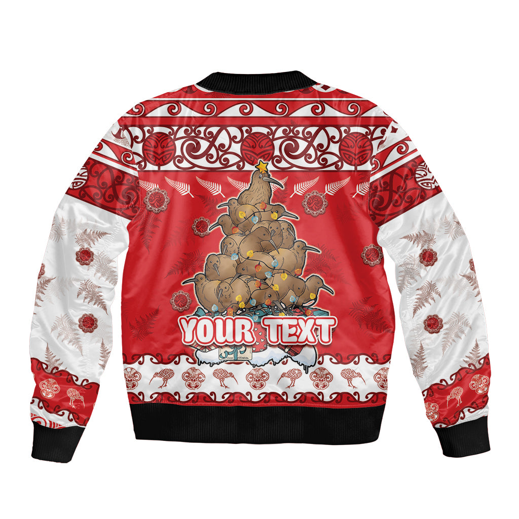Personalised New Zealand Christmas In July Sleeve Zip Bomber Jacket Maori Kiwi Xmas Tree - Red LT05 - Polynesian Pride