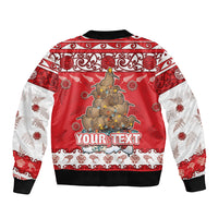 Personalised New Zealand Christmas In July Sleeve Zip Bomber Jacket Maori Kiwi Xmas Tree - Red LT05 - Polynesian Pride