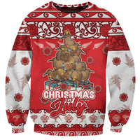 Personalised New Zealand Christmas In July Sweatshirt Maori Kiwi Xmas Tree - Red LT05 Unisex Red - Polynesian Pride