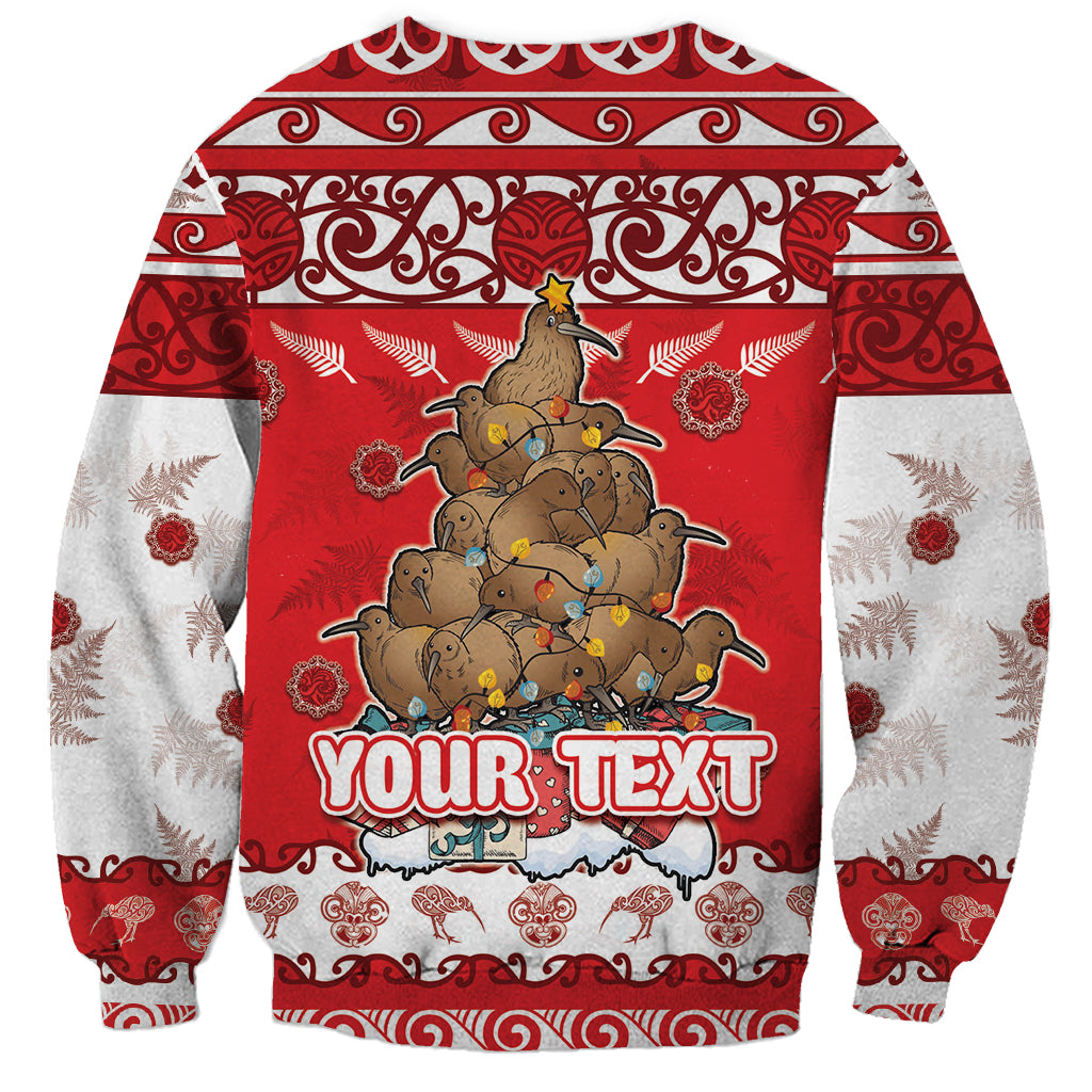 Personalised New Zealand Christmas In July Sweatshirt Maori Kiwi Xmas Tree - Red LT05 - Polynesian Pride