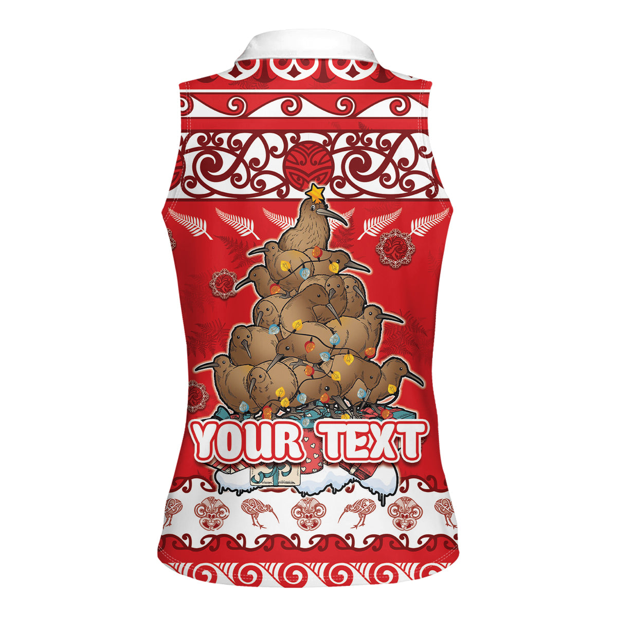 Personalised New Zealand Christmas In July Women Sleeveless Polo Shirt Maori Kiwi Xmas Tree - Red