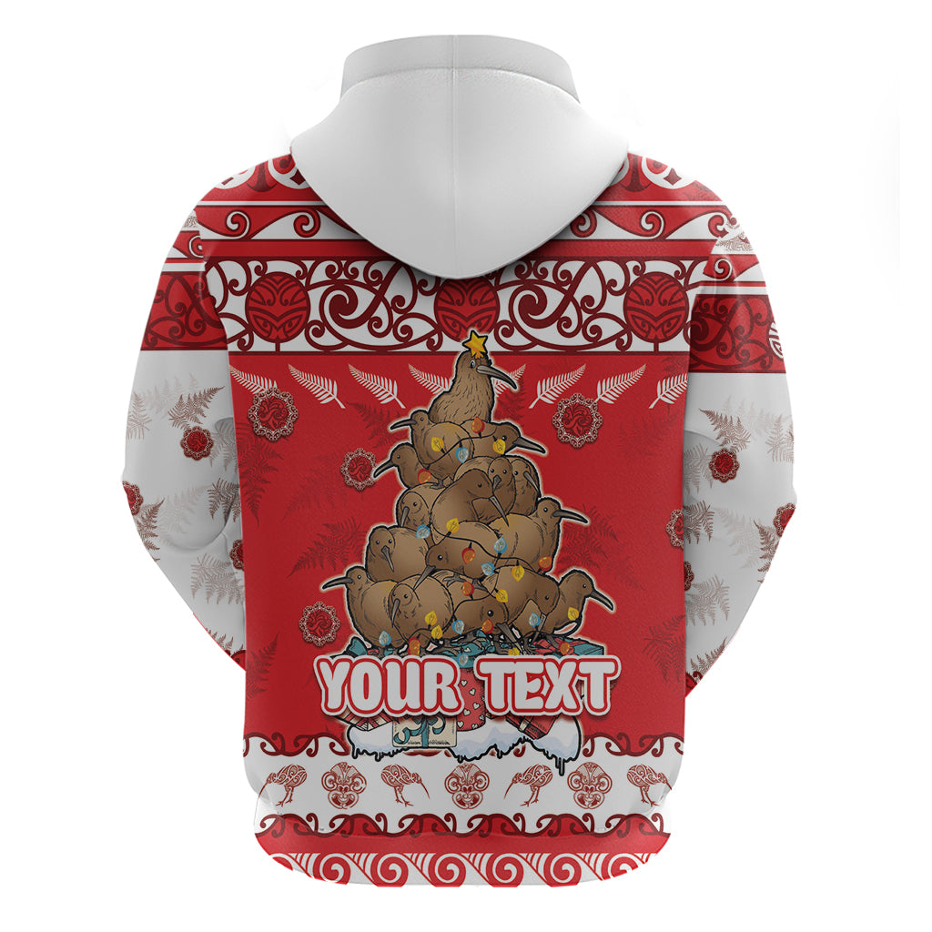 Personalised New Zealand Christmas In July Zip Hoodie Maori Kiwi Xmas Tree - Red
