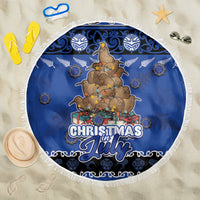 New Zealand July Christmas Beach Blanket Maori Kiwi Xmas Tree - Blue LT05 One Size 150cm Blue - Polynesian Pride
