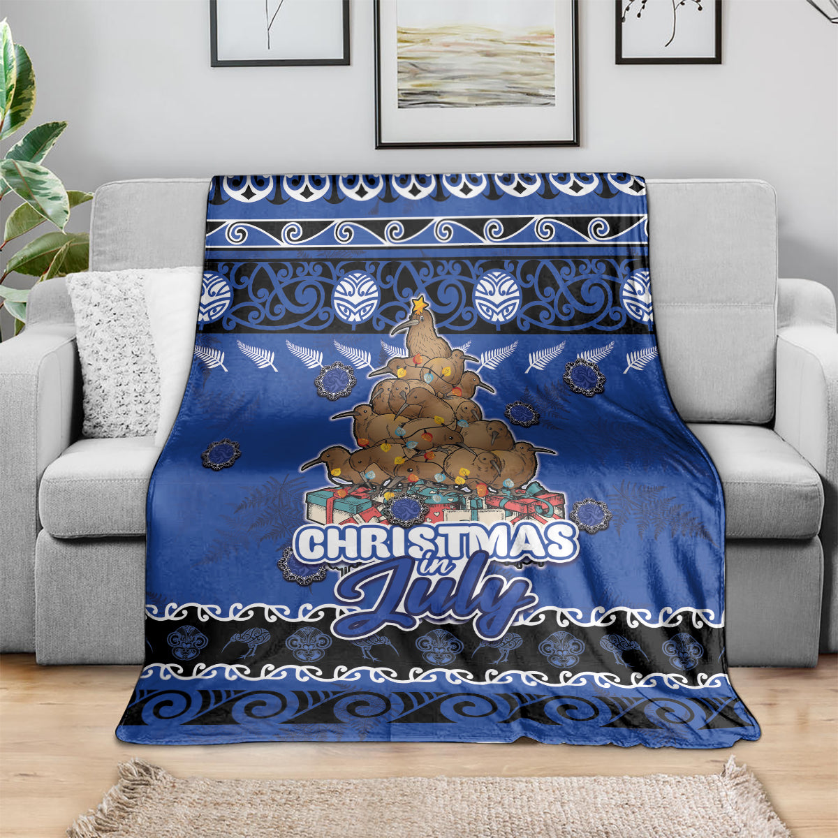 New Zealand July Christmas Blanket Maori Kiwi Xmas Tree - Blue LT05 - Polynesian Pride