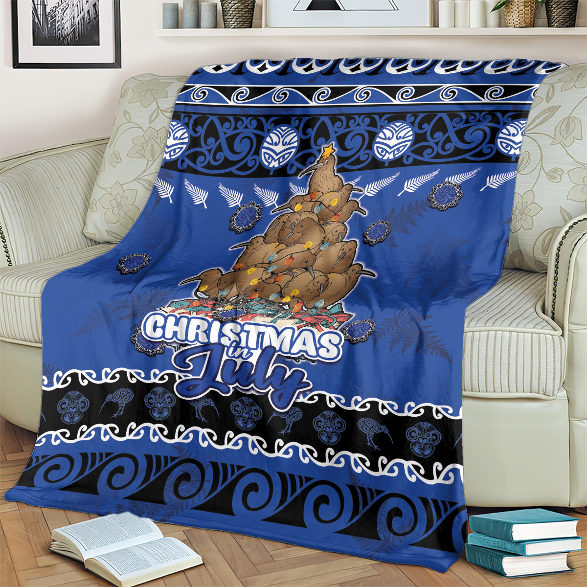 New Zealand July Christmas Blanket Maori Kiwi Xmas Tree - Blue LT05 - Polynesian Pride