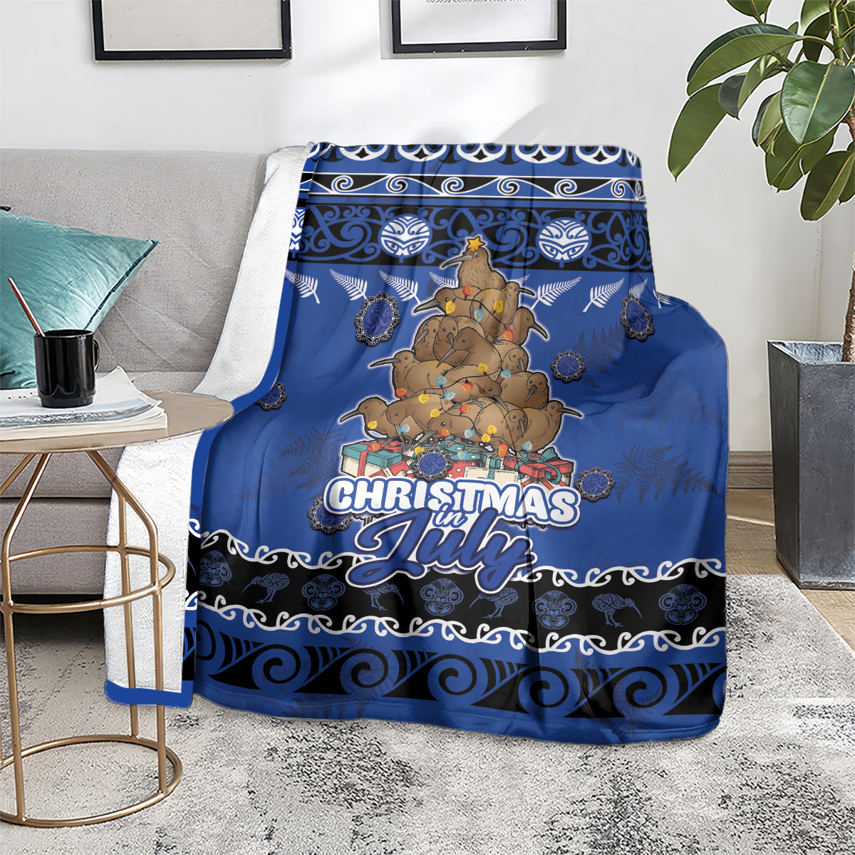 New Zealand July Christmas Blanket Maori Kiwi Xmas Tree - Blue LT05 - Polynesian Pride