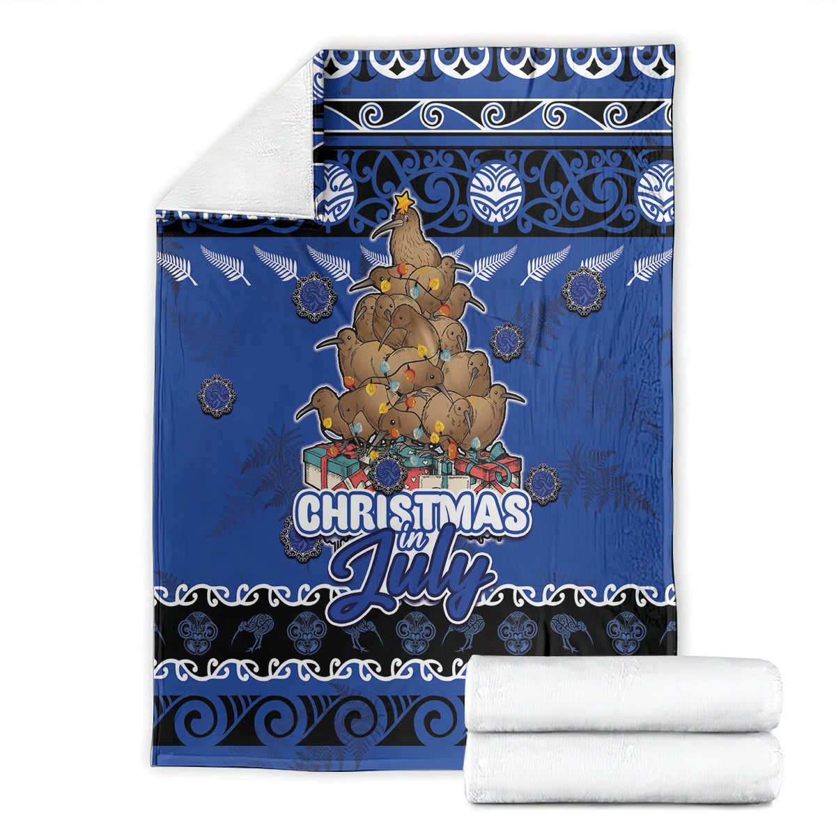 New Zealand July Christmas Blanket Maori Kiwi Xmas Tree - Blue LT05 - Polynesian Pride