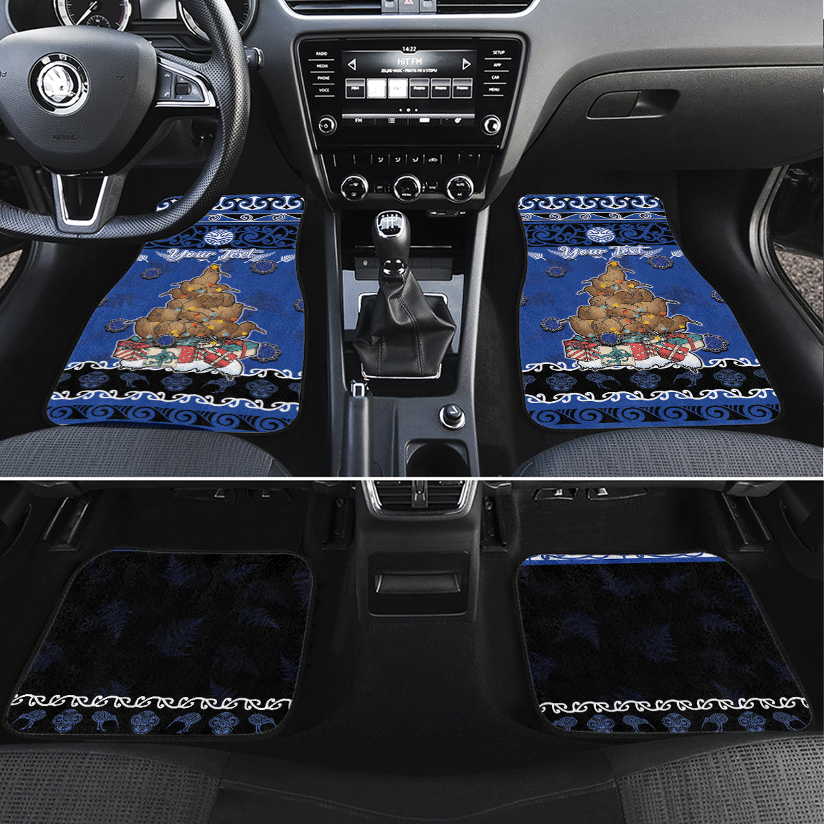 Personalised New Zealand July Christmas Car Mats Maori Kiwi Xmas Tree - Blue LT05 Set 4pcs Blue - Polynesian Pride