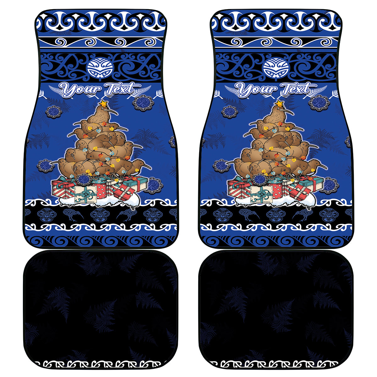Personalised New Zealand July Christmas Car Mats Maori Kiwi Xmas Tree - Blue LT05 - Polynesian Pride