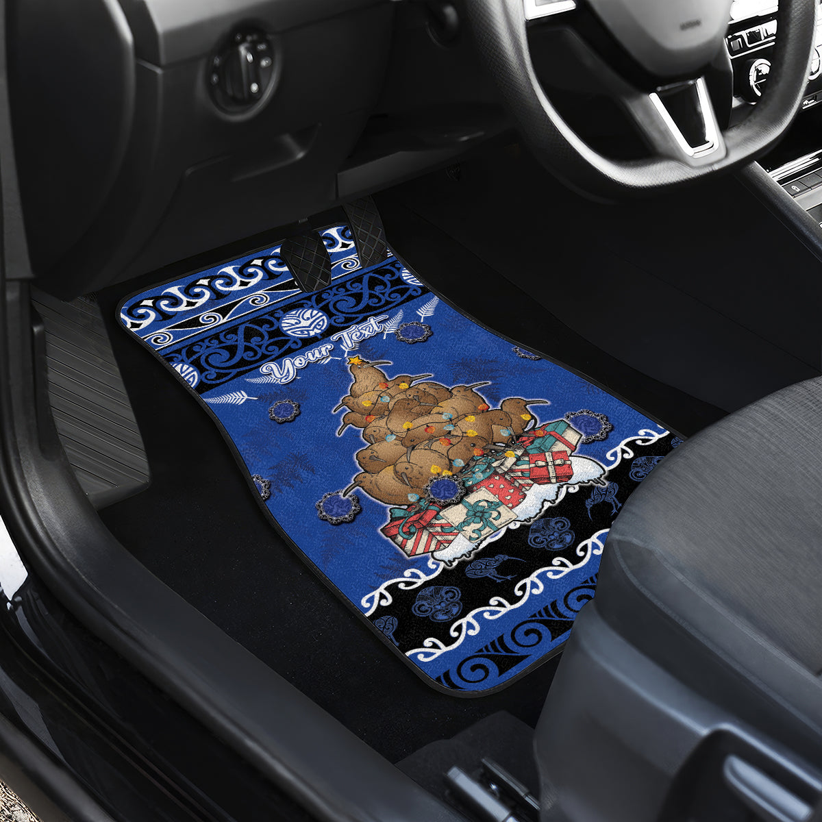 Personalised New Zealand July Christmas Car Mats Maori Kiwi Xmas Tree - Blue LT05 - Polynesian Pride