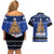 Personalised New Zealand July Christmas Couples Matching Off Shoulder Short Dress and Hawaiian Shirt Maori Kiwi Xmas Tree - Blue
