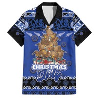 Personalised New Zealand July Christmas Family Matching Long Sleeve Bodycon Dress and Hawaiian Shirt Maori Kiwi Xmas Tree - Blue