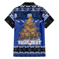 Personalised New Zealand July Christmas Family Matching Long Sleeve Bodycon Dress and Hawaiian Shirt Maori Kiwi Xmas Tree - Blue