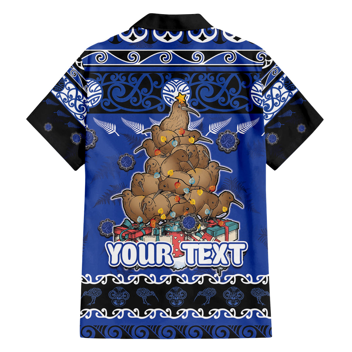 Personalised New Zealand July Christmas Family Matching Off The Shoulder Long Sleeve Dress and Hawaiian Shirt Maori Kiwi Xmas Tree - Blue