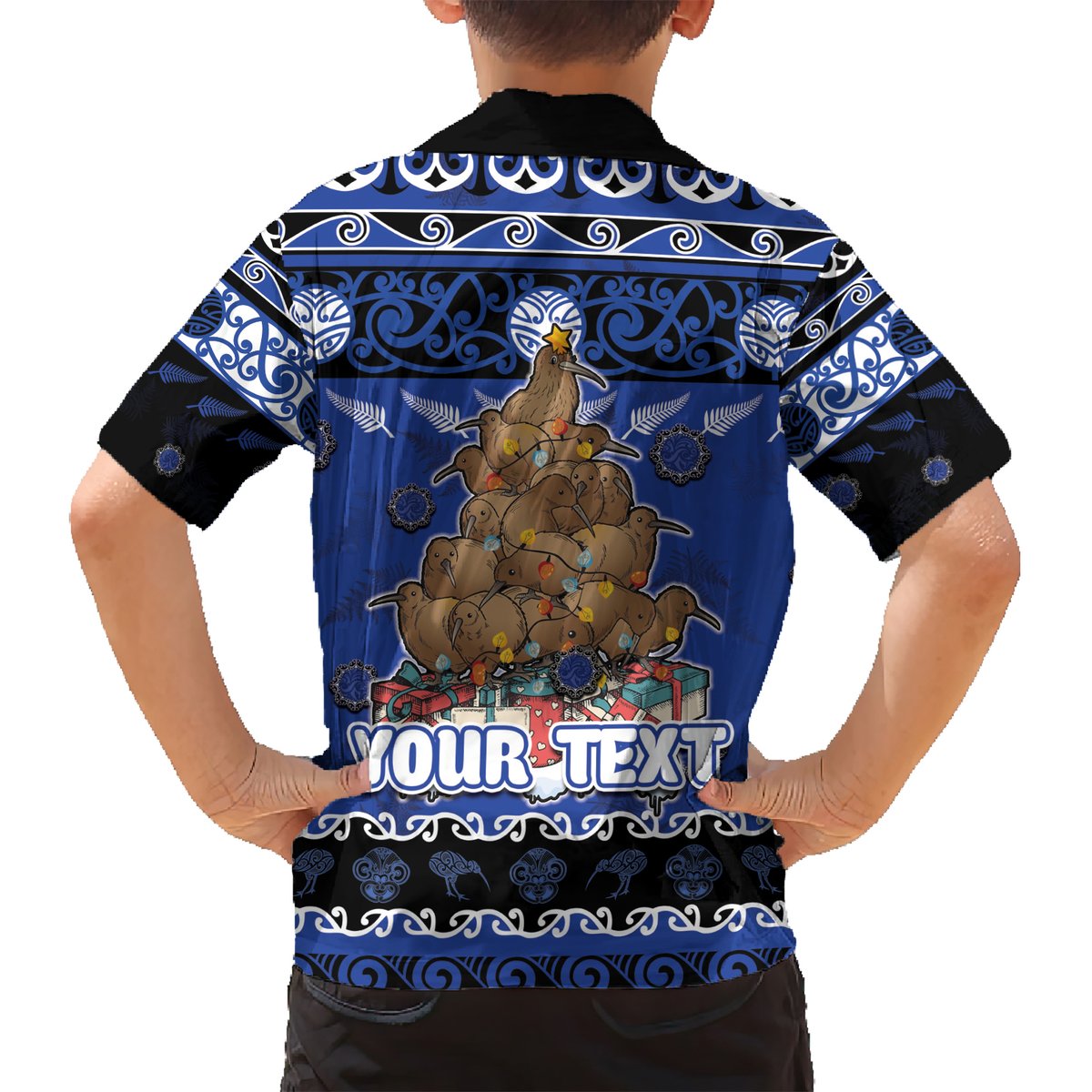 Personalised New Zealand July Christmas Hawaiian Shirt Maori Kiwi Xmas Tree - Blue LT05 - Polynesian Pride
