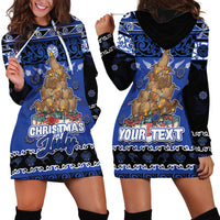 Personalised New Zealand July Christmas Hoodie Dress Maori Kiwi Xmas Tree - Blue