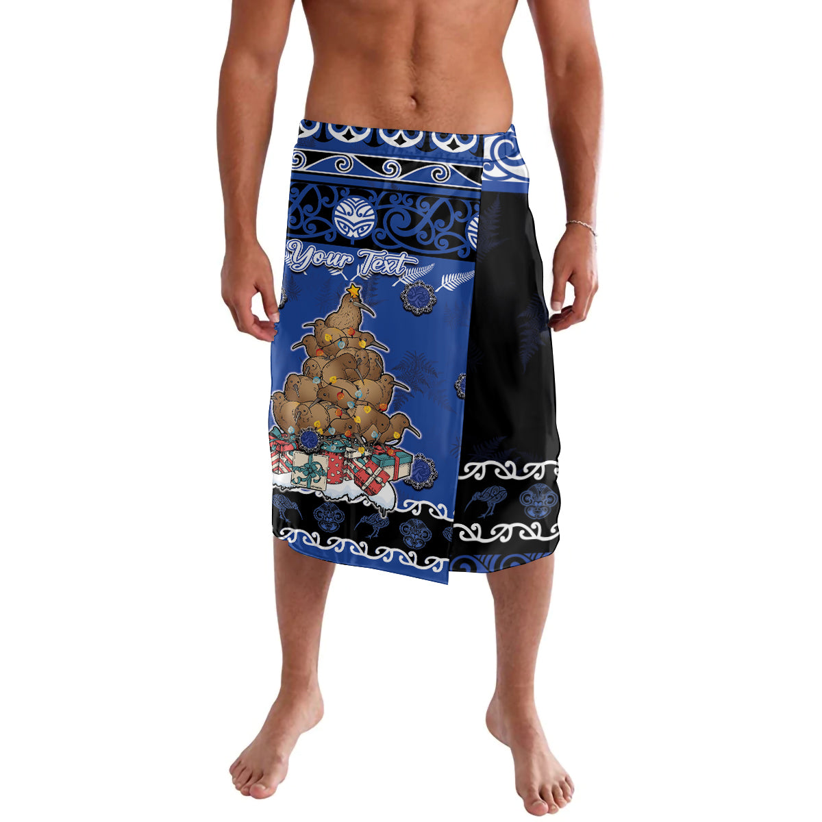 Personalised New Zealand July Christmas Lavalava Maori Kiwi Xmas Tree - Blue LT05 Blue - Polynesian Pride