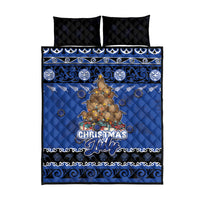 New Zealand July Christmas Quilt Bed Set Maori Kiwi Xmas Tree - Blue